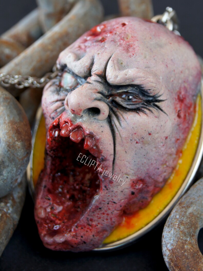 Кулон Зомби из полимерной глины, ходячие мертвецы, хоррор украшения