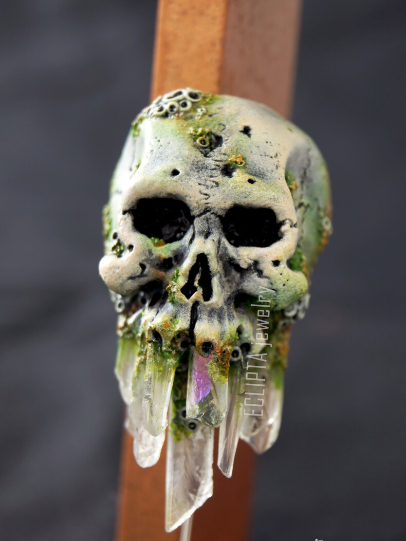 Брошь-игла Череп из полимерной глины, череп человека украшение фентези