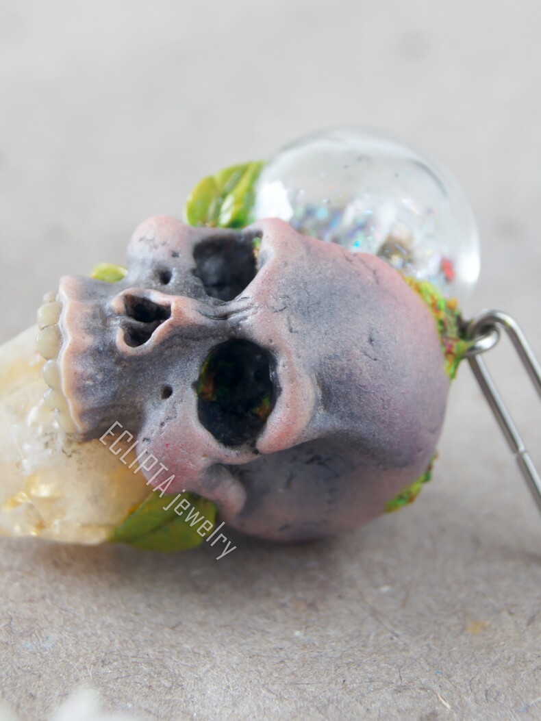 Кулон-шейкер череп из полимерной глины, цитрин, фентези череп украшение